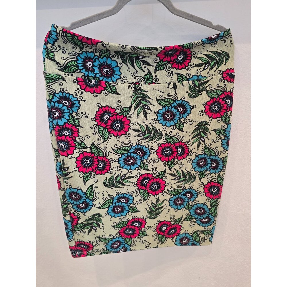 LuLaRoe Womens XL Pencil Skirt With Multicolor Floral Print On Cream Background